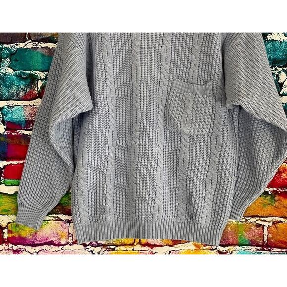 Vintage Joan Harper Chunky Cable Knit Pocket Sweater Medium Light Blue - Picture 7 of 9